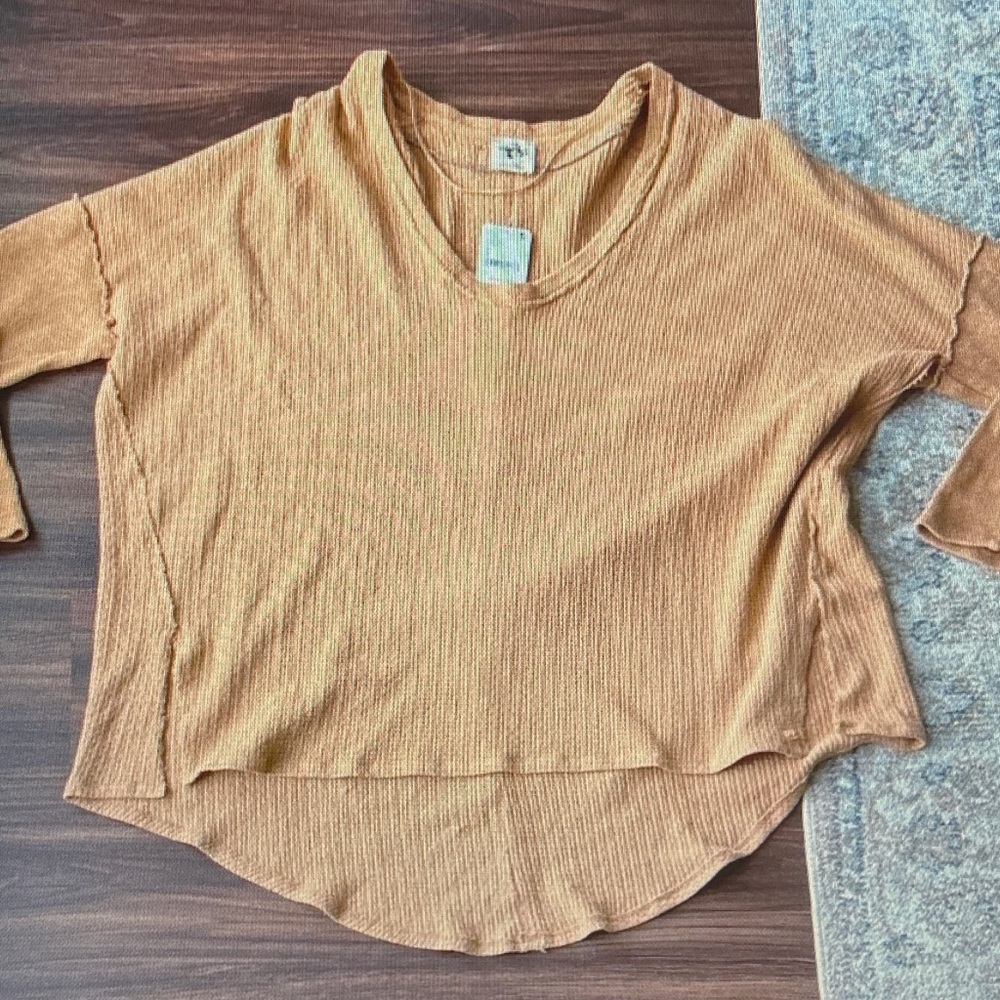 Free People We The Free Ribbed Long Sleeve Top in Camel